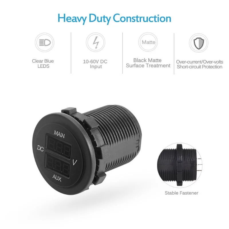 شاحن مقياس جهد البطارية، شاحن USB مزدوج الوظيفة وشاشة للاستخدام البحري للسيارات #3