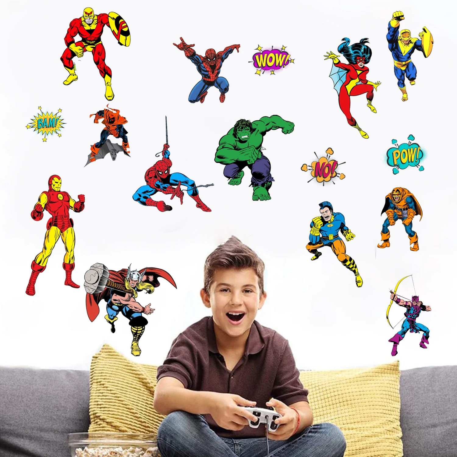 ملصقات حائط على شكل بطل خارق من الرسوم المتحركة The Avengers لغرفة الأطفال وغرفة النوم والمنزل وديكور PVC لفيلم جدارية ملصقات فنية هدايا للأطفال