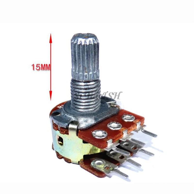 5pcs Dual Stereo Potentiometer B1K B2K B5K B10K B20K B50K B100 B500K shaft 15mm 15 shaft =15 6Pin Shaft WH148 Amplifier