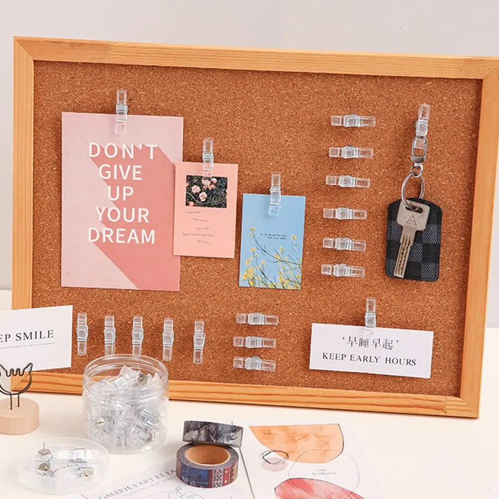 20 unids/caja Mini clavos de pulgar con Clip transparente, chinchetas transparentes portátiles duraderas, clavos de botón multifuncionales resistentes al desgaste