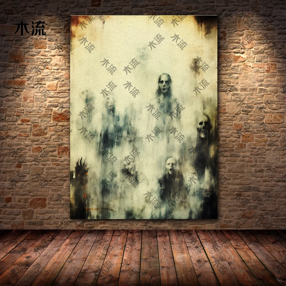 Scary Ghost In Winter Forest,Vintage Wall Art Canvas Painting,Creepy Demon Fantasy Art,Poster And Print Home Decoration Unframed