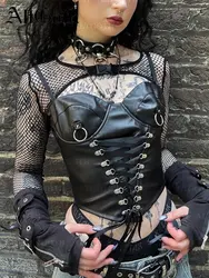 AltGoth Cyberpunk Mall Goth Pu Camis Women Streetwear Harajuku Bandage Corset Crop Tank Tops Emo Alternative Rave Outfits Female