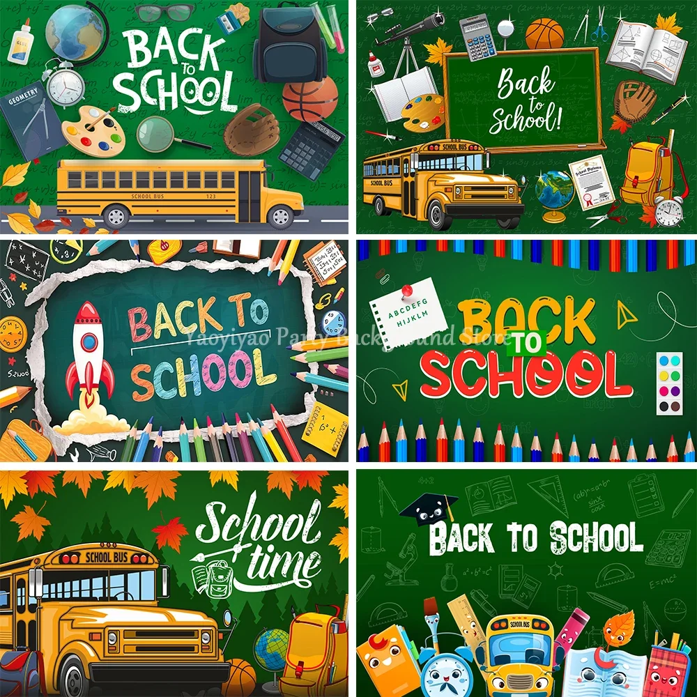 

Welcome Back To School Photography Backdrop Chalkboard School Bus First Day of School Homecoming Children Background Banner