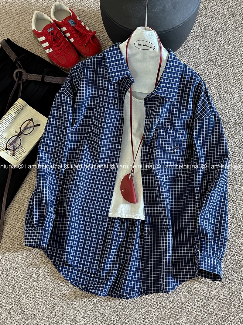 

Wedbleser Medium Long Boyfriend Style Casual Plaid Collar Sleeved 2025 Summer Women Loose Cardigan Temperament Shirt