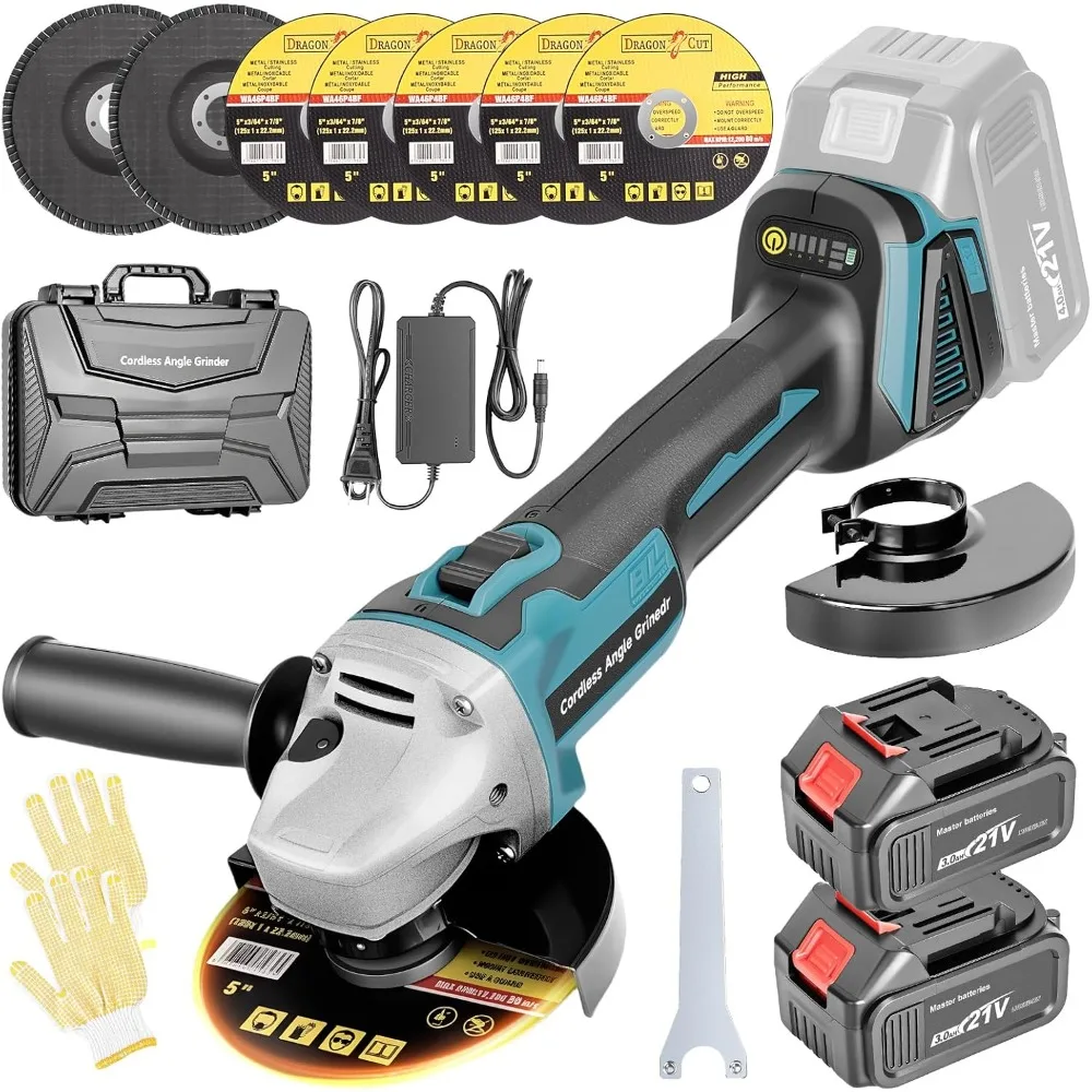 Draadloze haakse slijper met 2 x 4,0 Ah batterij, 4-1/2 borstelloze accu-aangedreven slijpmachine, 4 variabele snelheden 8500 RPM voor metaal