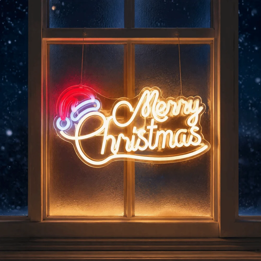 Colorful LED Merry Christmas Neon Sign Wall Mounted Design USB Plug Powered LED Wall Decorative Light Panel Scene Layout