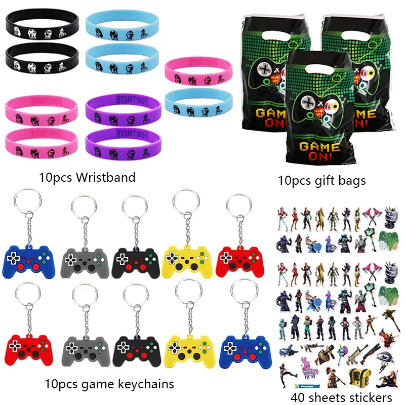 70pcs Video Game Party Favors Set Kids Birthday Party Pinata Filler Keychain Stickers Wedding Christmas Gifts Guests