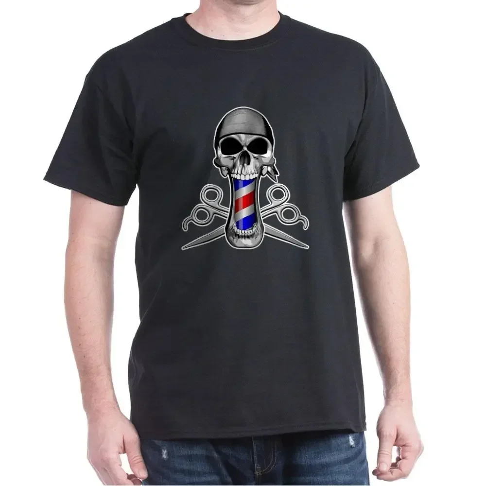 Футболка Barber Skull Classic из 100% хлопка, новая модная мужская футболка, хлопковая летняя уличная одежда, футболки с коротким рукавом для кроссфита