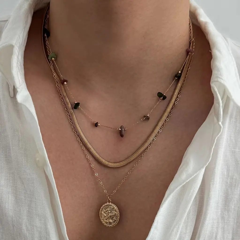SHIXIN Boho Multilayer Metal Snake Chain Gold Color Coin Pendant Necklace Women Fashion Thick Clavicle Choker Jewelry Accessory