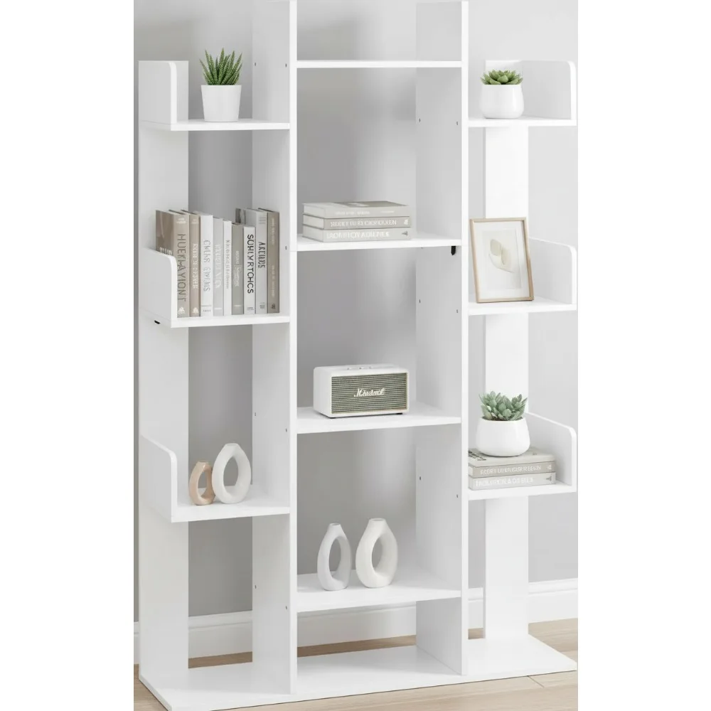 

Tree-Shaped Bookshelf with 13 Storage Shelves, Compact Design for Living Room, Bedroom & Office, White