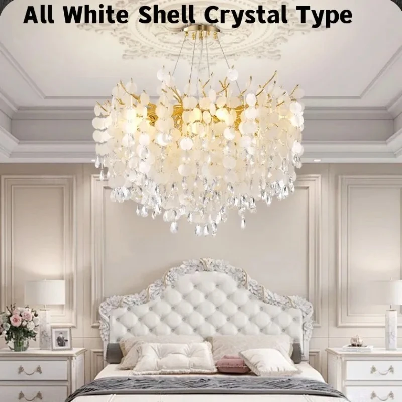 Round Crystal Ceiling Shell Chandelier For Bedroom Living Dining Room New Seashell Coloful Crystal Chandeliers Luxury Gold