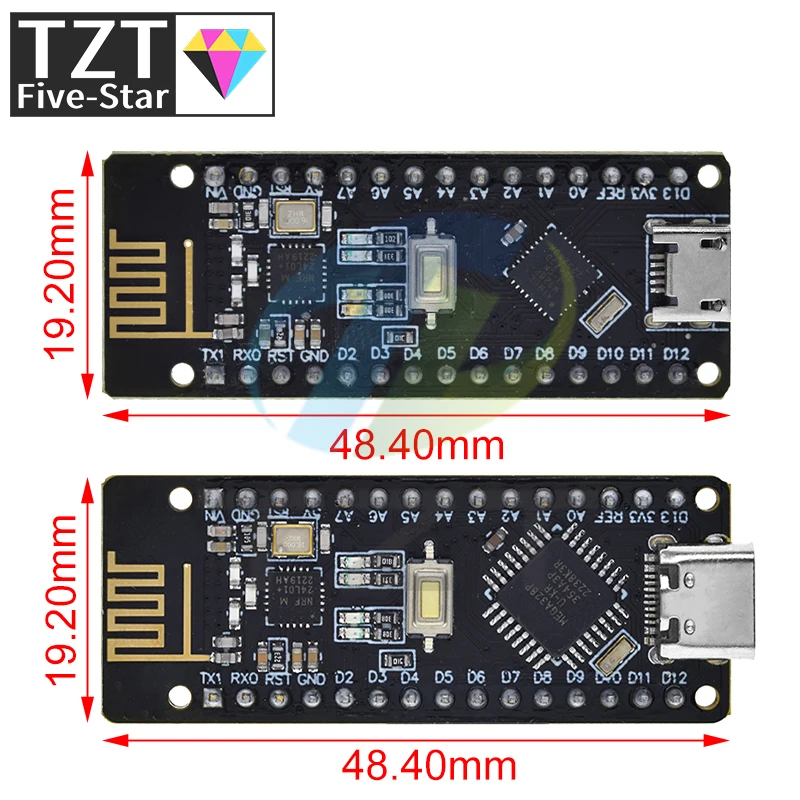 TZT RF-Nano for Arduino Nano V3.0, Micro USB Nano Board ATmega328P QFN32 5V 16M CH340, Integrate NRF24l01+2.4G wireless