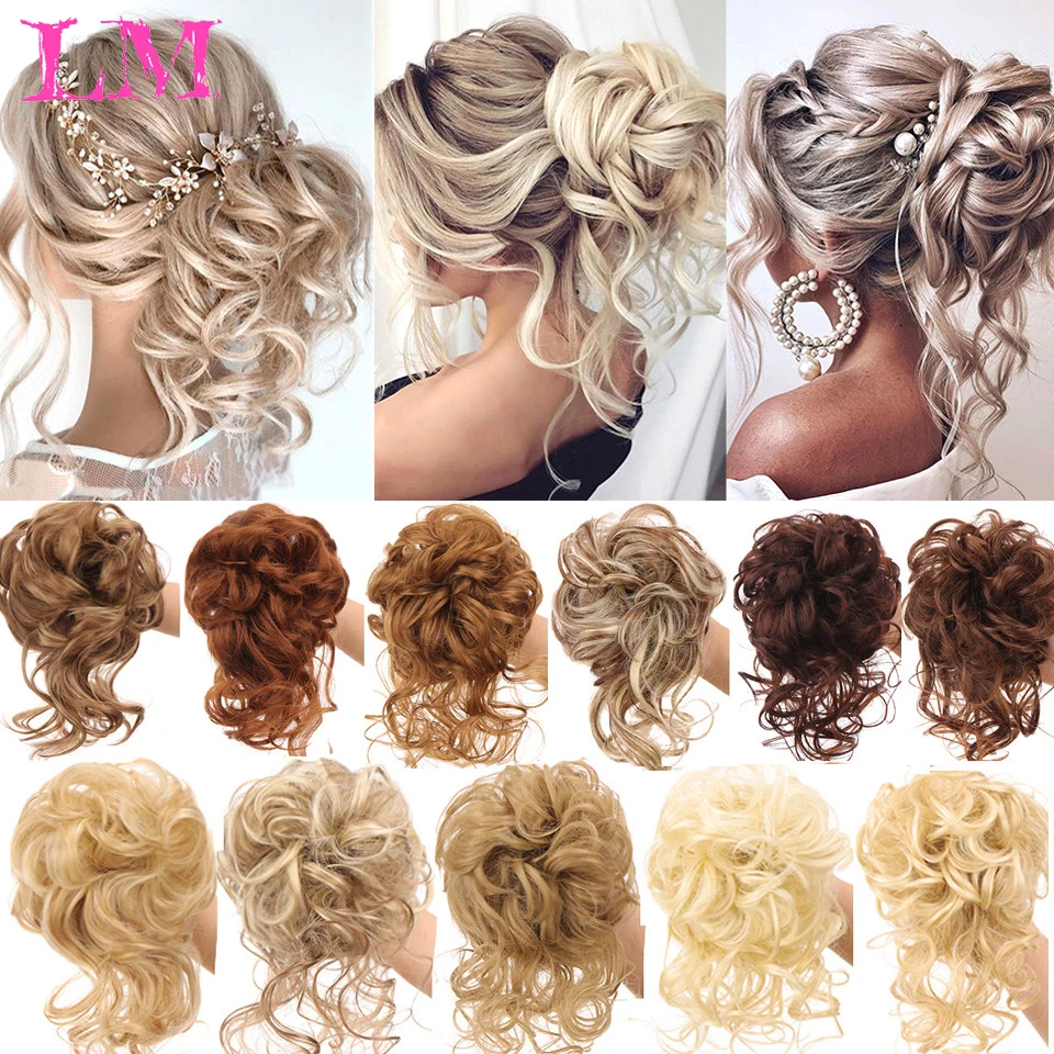 LM syntetyczny przyrząd do koka z włosów Chignon Messy kręcone opaski do włosów elastyczne Scrunchy sztuczne włosy kawałki dla kobiet spinki czarny