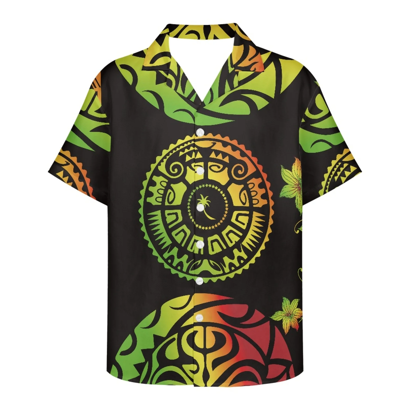 

Polynesian Traditional Tribal Design Mens Shirt Samoan Style Pattern Personality Fashion V-Neck Short Sleeve 6XL Men's Clothing