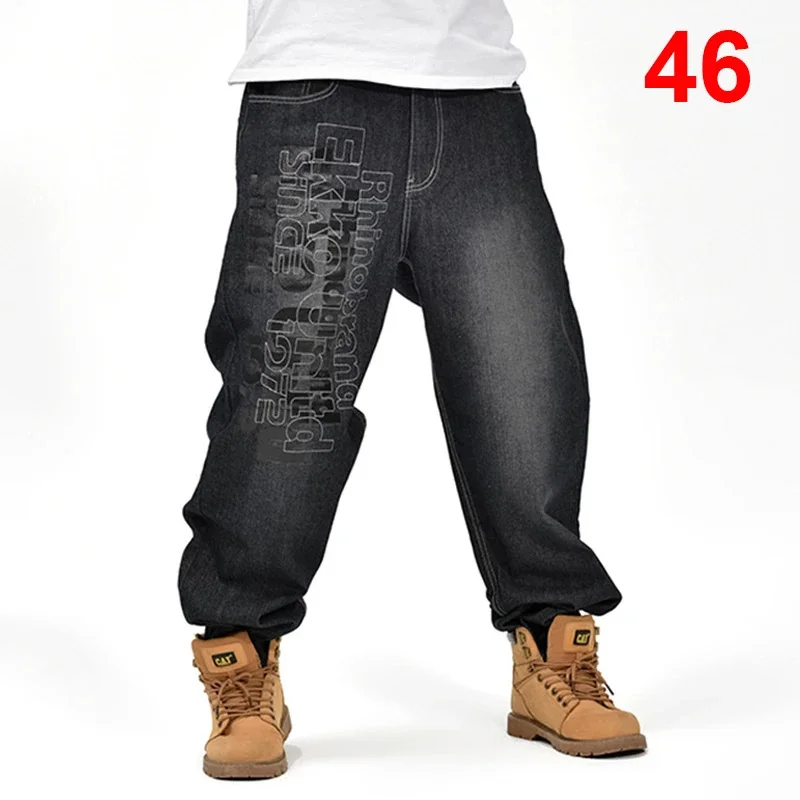 

Baggy Jeans Men Denim Pants Loose Streetwear Hip Hop Casual Skateboard for Plus Size Trousers Black S94