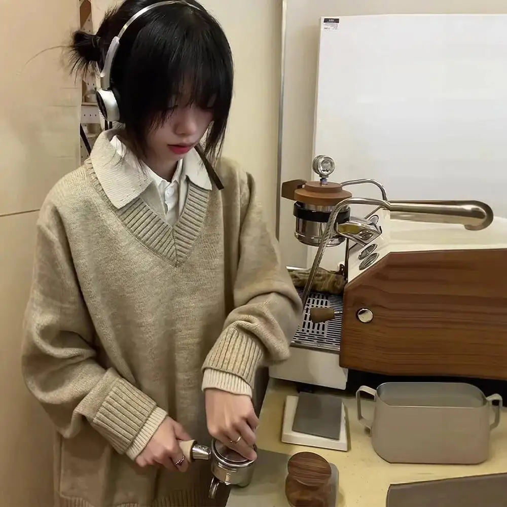 2026 Spring Men's Women Winter Vintage Fake Two Piece V Neck Sweater Lapel Style Knitting Top Outerwear