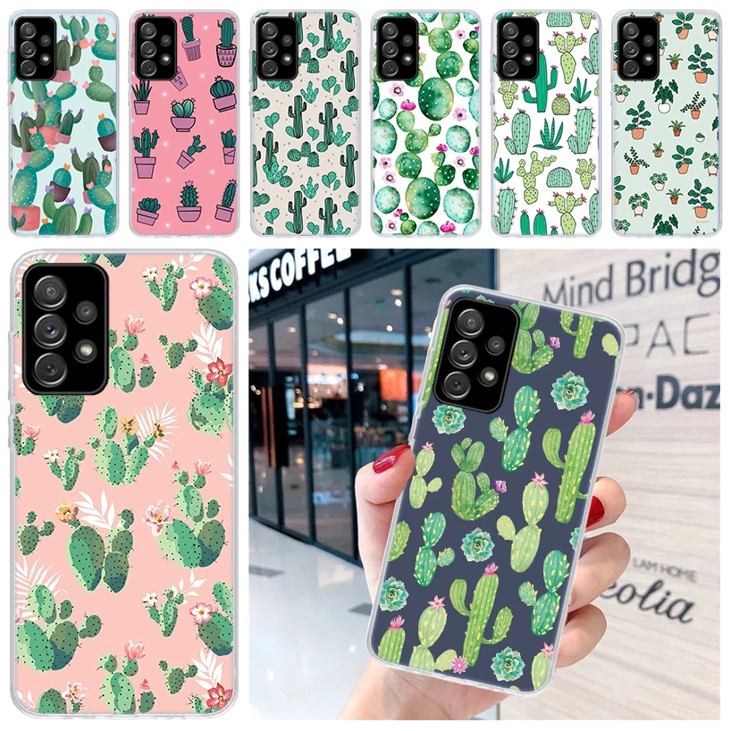 Cartoon Cactus Green Plants Soft Phone Case for Samsung A55 A54 A53 A52 A15 A14 A13 A12 A25 A24 A23 A22 A35 A34 A33 A32 A03S A02