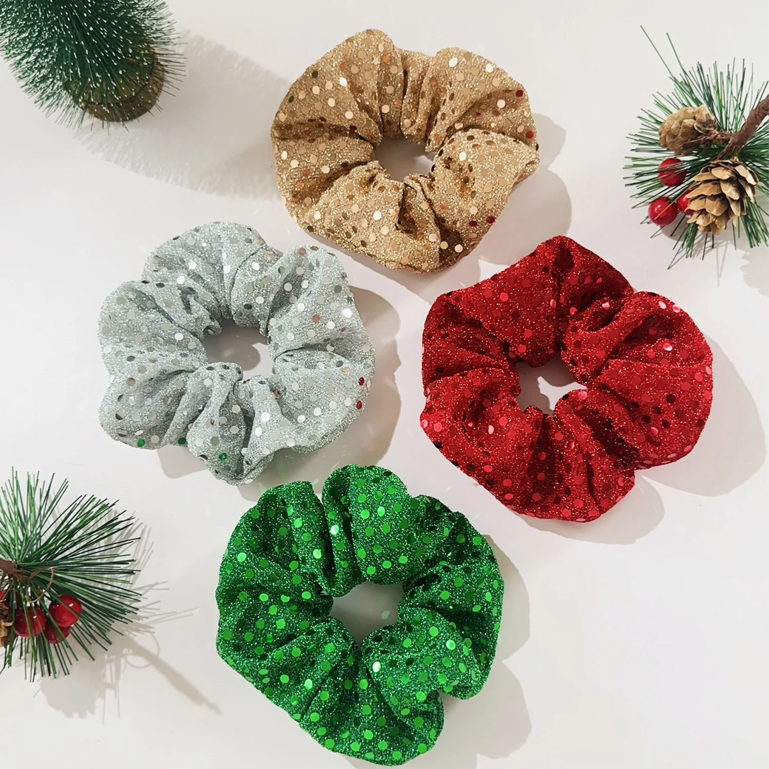 Новинка 2023 года, рождественские резинки для волос в горошек с блестками, высокоэластичные резинки для волос, аксессуары для волос для женщин и девочек