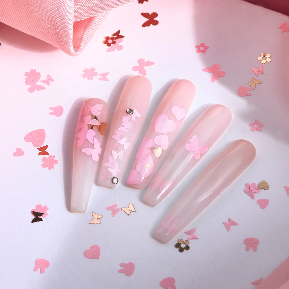 5g Valentines Day Nail Sequins DIY Manicure Accessories Love Heart Flower Nails Art Decoration Paillettes Pink Style Nail Design