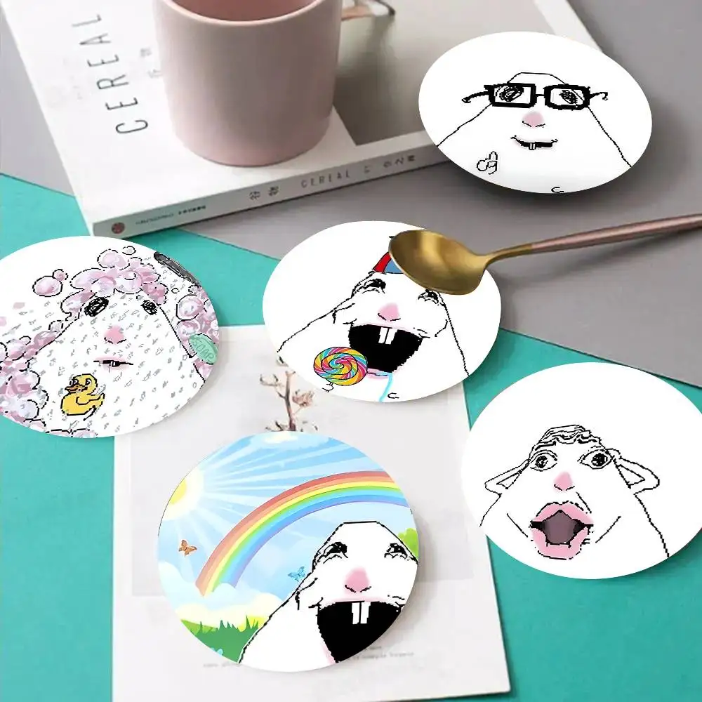 1pc Creative Funny Hamster Meme Wooden Coaster Colour Printing Cup Mat Home Desk Decoration Gifts