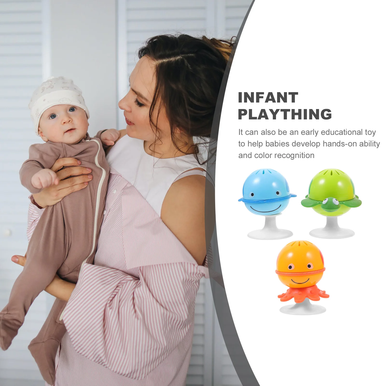 3 pçs ajudante de alimentação do bebê oceano série chocalho brinquedo premium abs leve sino mão para desenvolvimento sensorial infantil cor