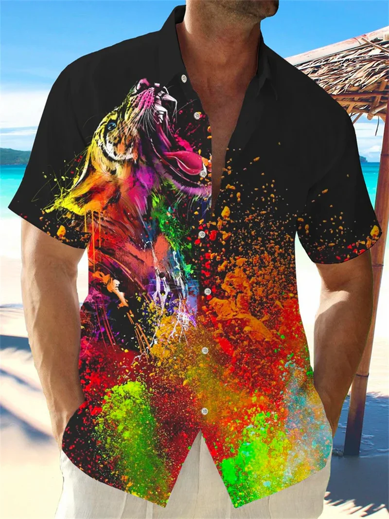 2025 men's short sleeved shirt solid color shirt summer casual vacation Hawaiian shirt comfortable top