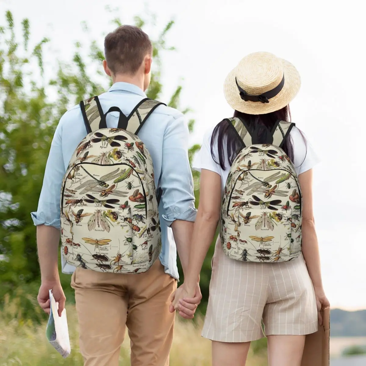 Mochila científica para homens e mulheres, mochila de lona, gráfico de insetos, sacos escolares, esportes universitários elementares