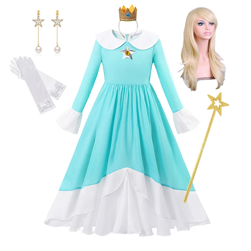 Peach Rosalina Galaxy Princess Dress For Girl Cosplay Costume Children Stage Performace Outfits Kids Carnival Fancy Clothes