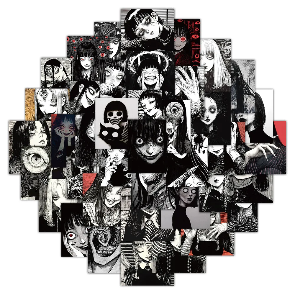 

50PCS Black and White Horror Cartoon Stickers Female Ghost Horror Personality Decoration Notebook Skateboard Stickers