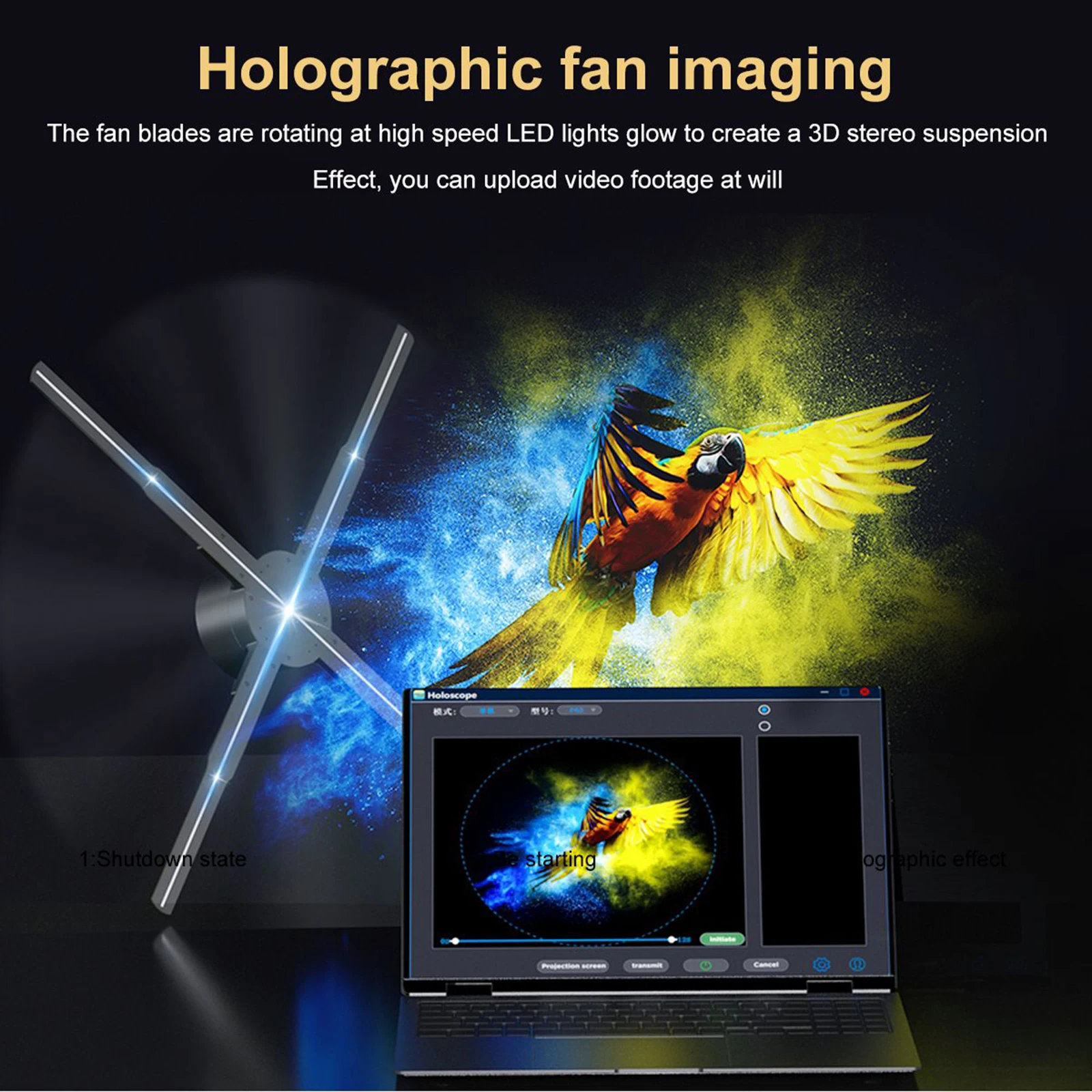 56cm Hologram Projector Fan Naked Eye 3D Display Holographic Projector Lamp Led Sign Advertising Logo Light Remote