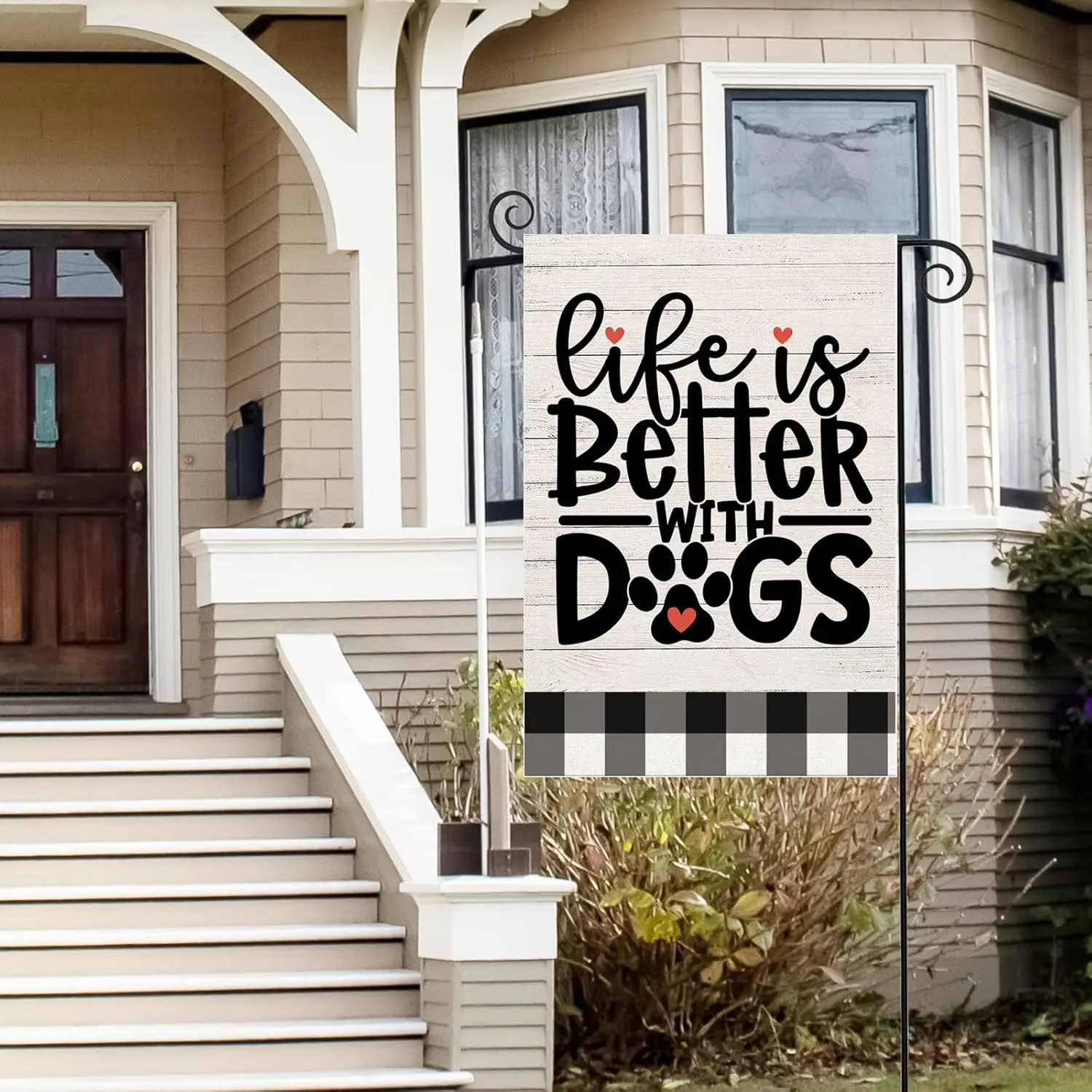 Life Is Better With a Dog,Garden Flag Double Sided, Pet Yard Buffalo Plaid Outdoor Decoration 12 x 18 Inch XXP EEU SSL