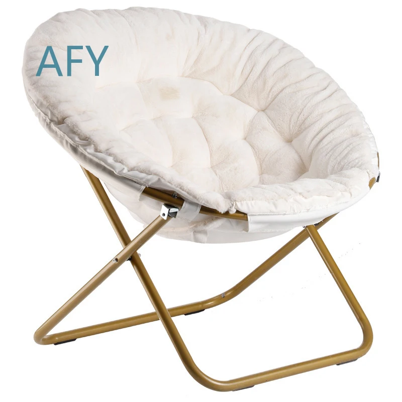 Fashionable Portable Foldable Metal Moon Chair with Plush Cushion for Home Outdoor Camping Fishing Travel Relaxation