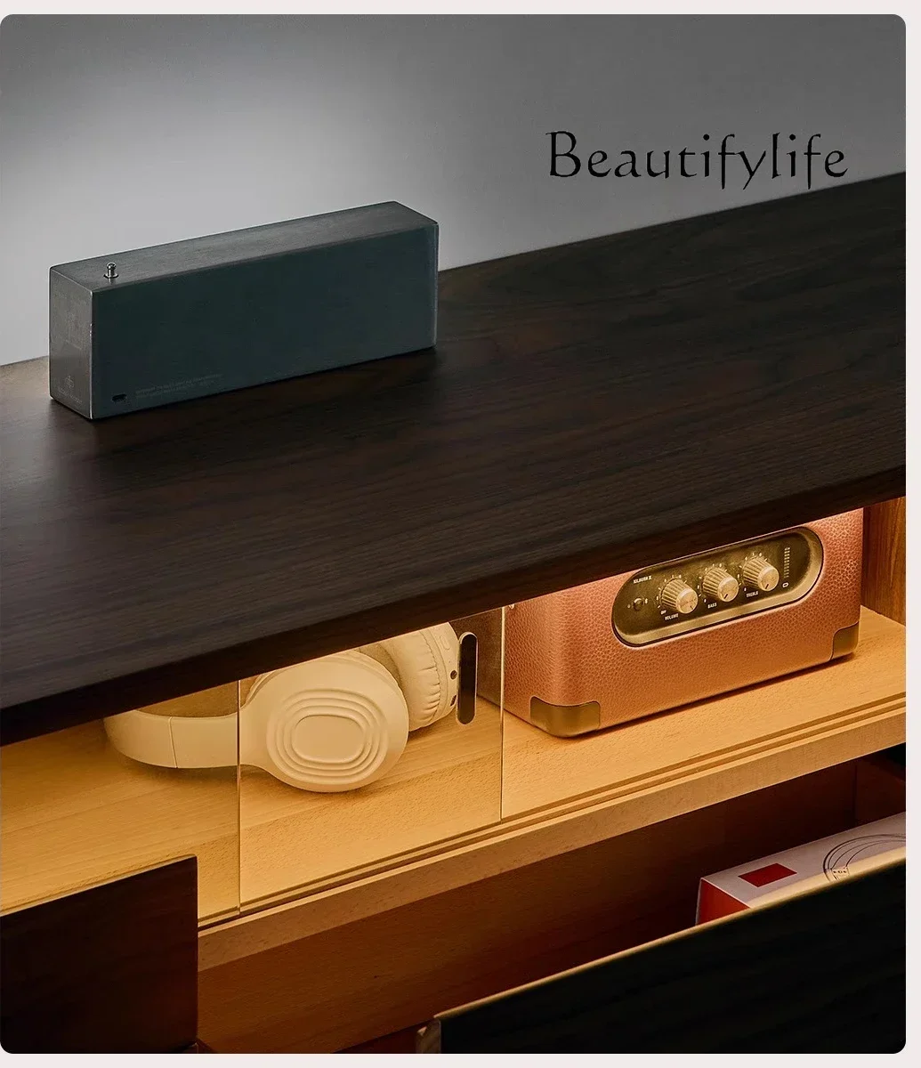 BJ Solid Wood TV Cabinet North American Black Walnut Storage Locker Light Luxury Nordic Living Room Video Cabinet