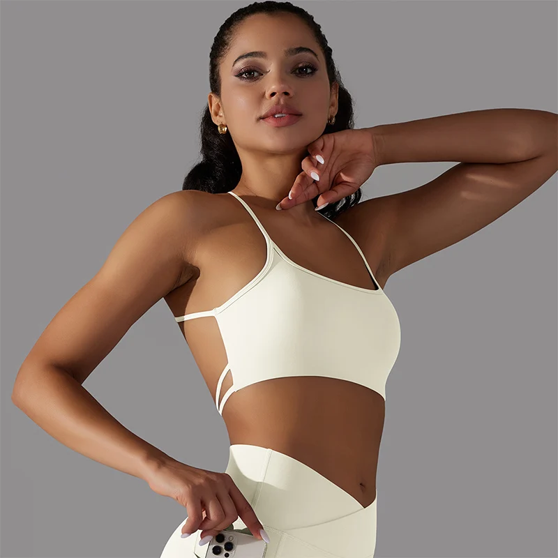 Crisscross Back Sports Bra Women Push Up Workout Athletic Yoga Brassiere Padded Spaghetti Strap Backless Gym Crop Tank Tops