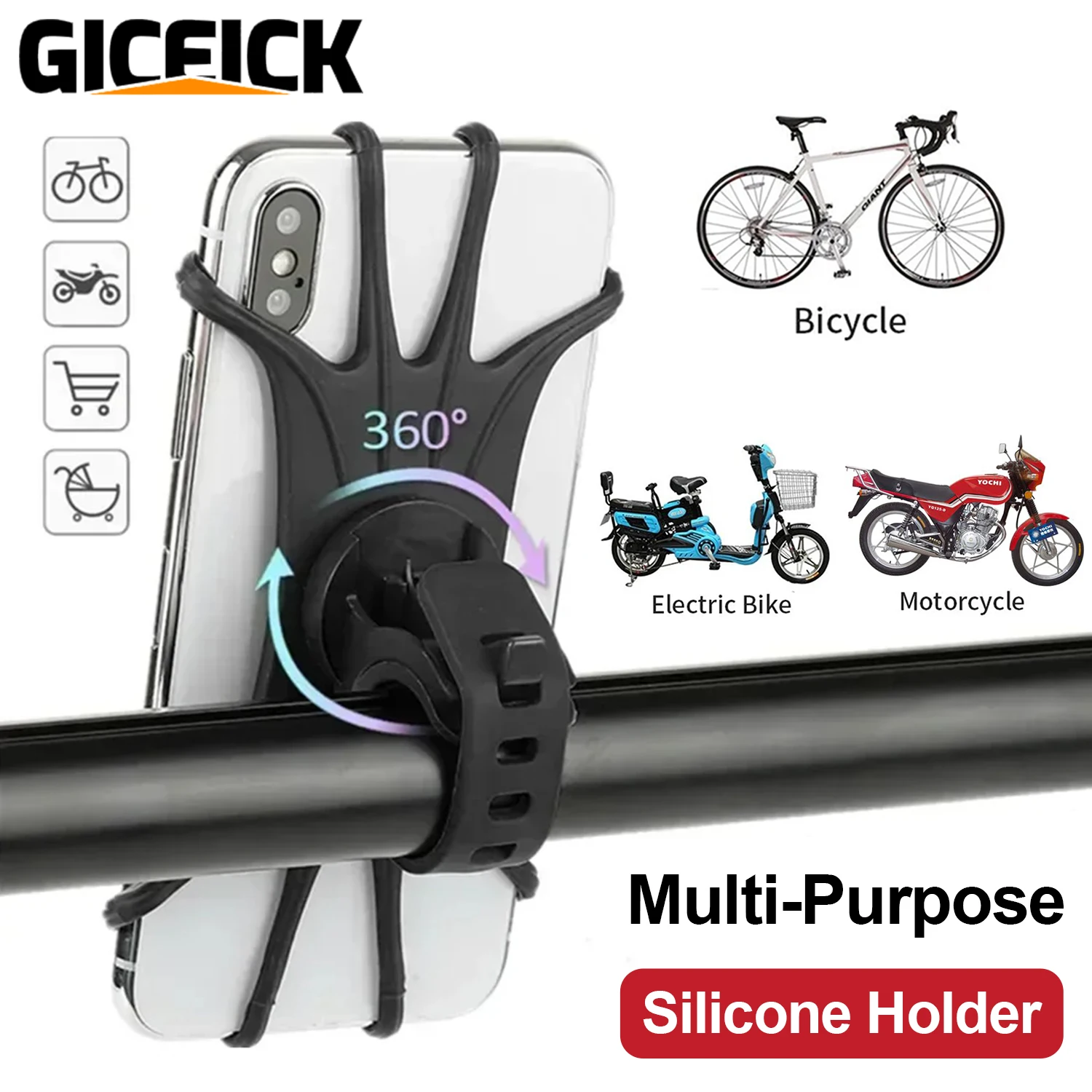 360 Silicone Bicycle Phone Holder For iPhone 15 14 13 12 Pro Max Xiaomi Samsung Handlebar Bracket Cover Shockproof Support Stand