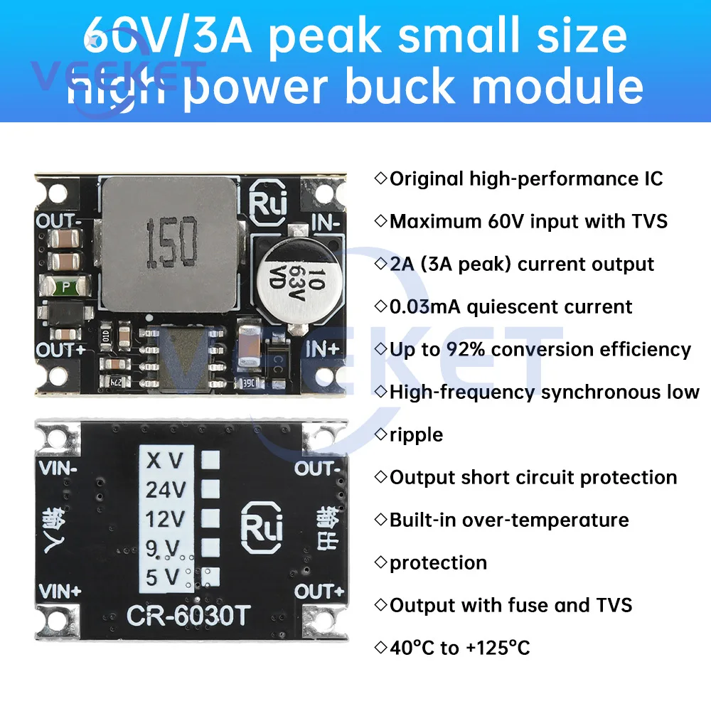 Módulo reductor de DC-DC DC5-60V a DC3.3V DC5V DC12V módulo reductor conversión de energía Mini módulo regulador adaptador de corriente