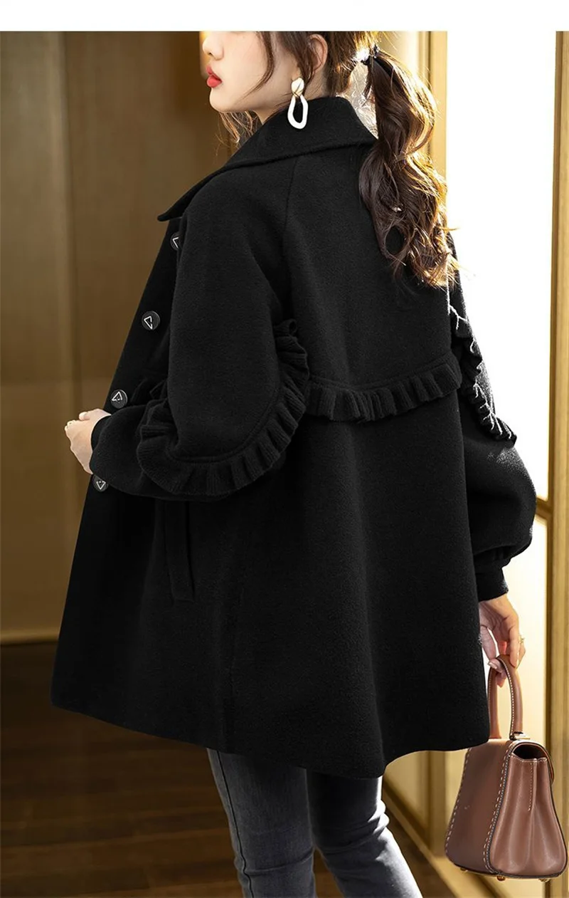 

Design Woolen Jacket Women's Winter Clothes 2023 New Fashion Loose Casual Wooden Ear Top Long Ladies Coat Tide