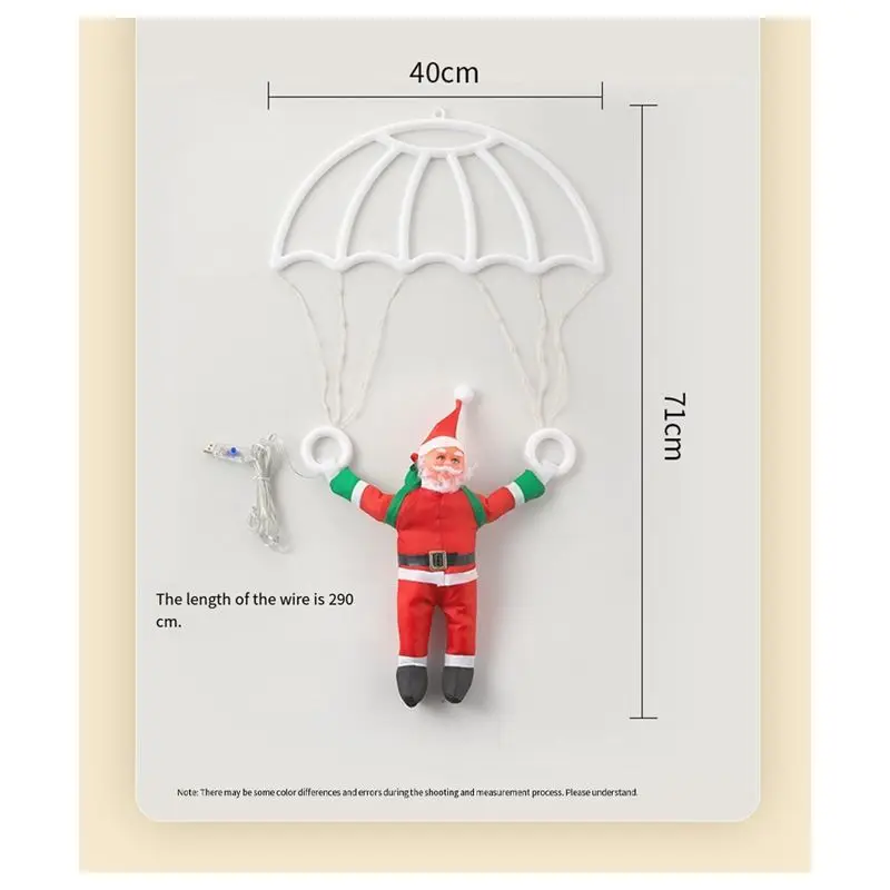 AB41-Santa Parachute LED Decor-USB-Powered Remote Control Indoor/Outdoor Application, Great For Christmas Home Festivities