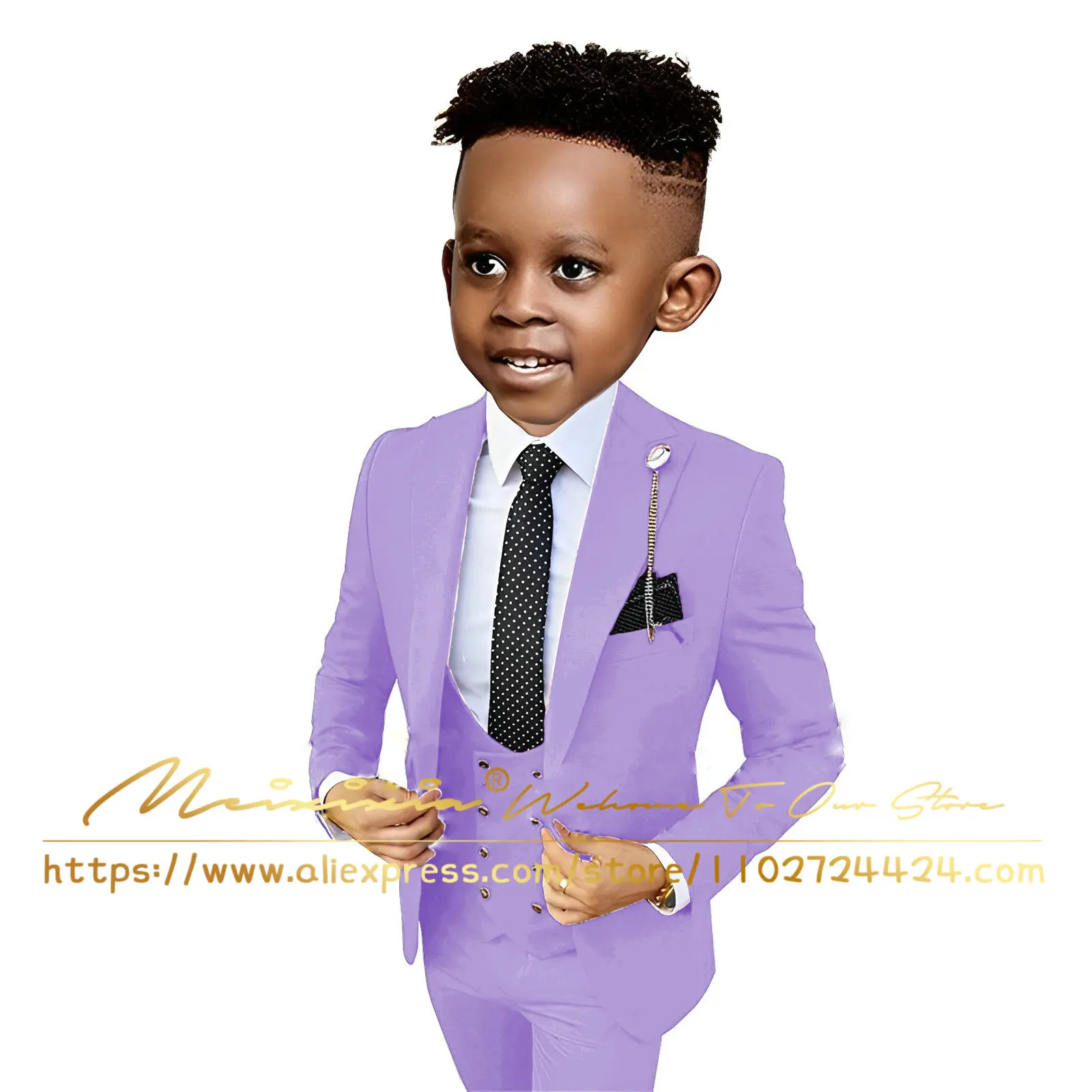 Formal Light Purple Boys Suit 3 Piece Party Wedding Tuxedo Child Jacket Pants Vest Custom Made Kids Costume 3-16 years old