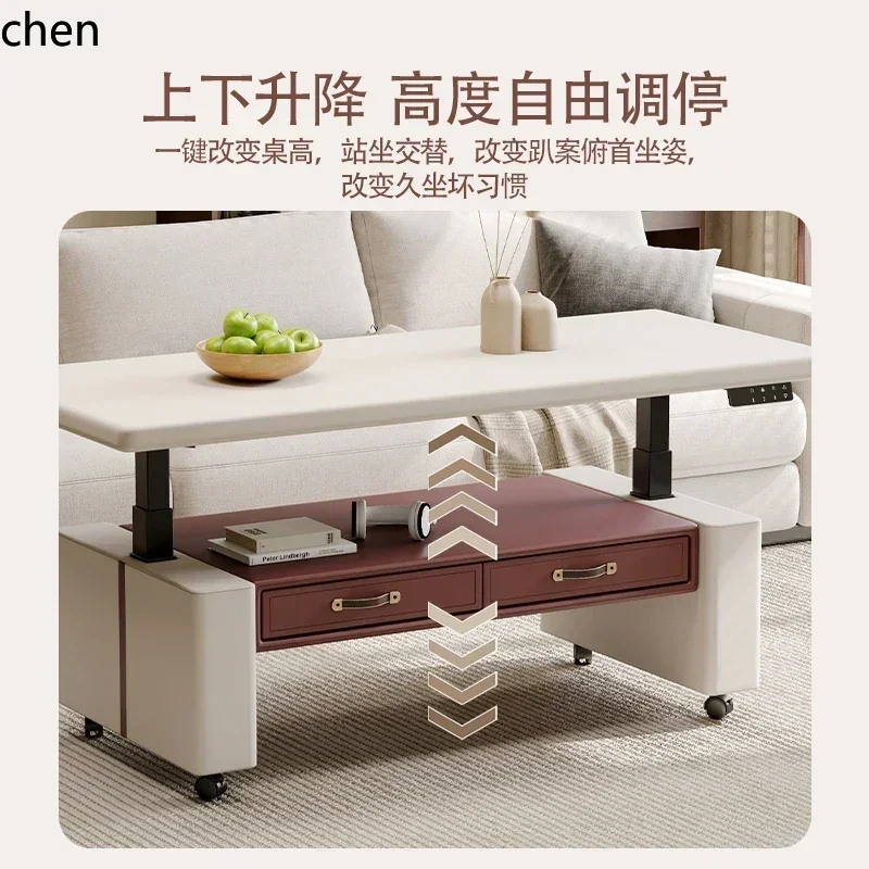 y8-  coffee table dining table dual-purpose two-in-one small apartment rock slab living room household with drawers