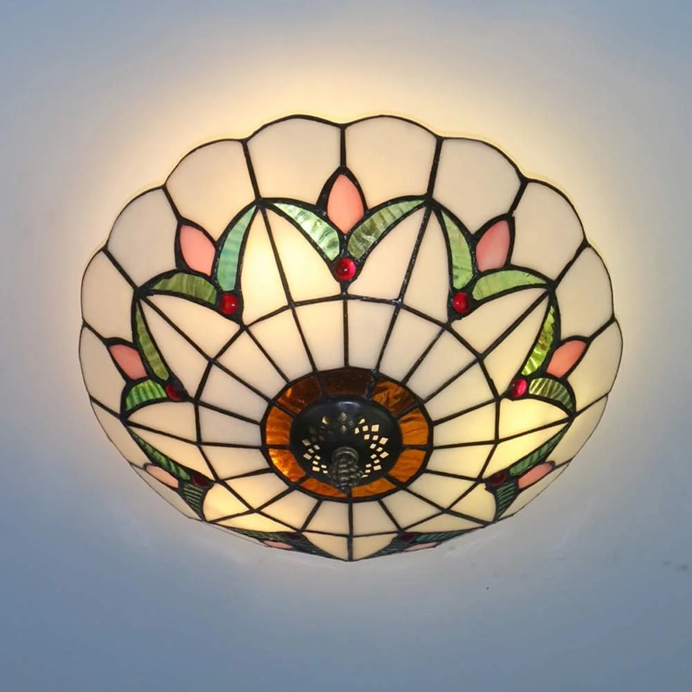 

Ceiling Light Vintage Stained Glass Flush Mount Ceiling Lighting Fixtures Lamps (12 Inch W)