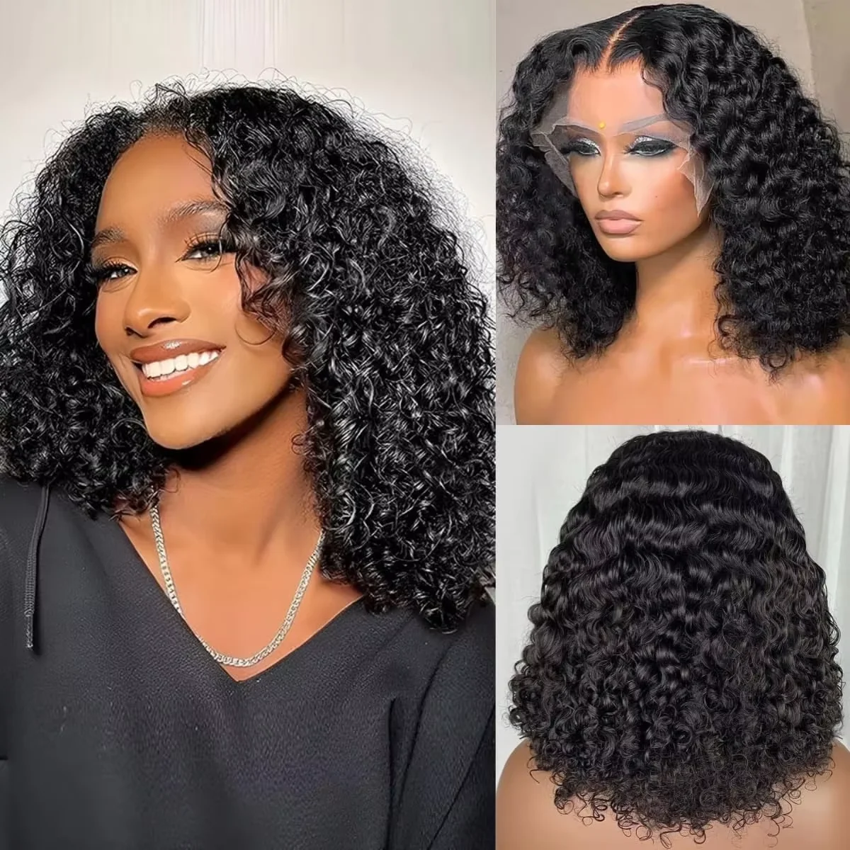 

250% Curly Deep Wave 13x4 HD Transparent Lace Frontal Human Hair Wig Curly Short Bob Wig Human Hair Brazilian For Women