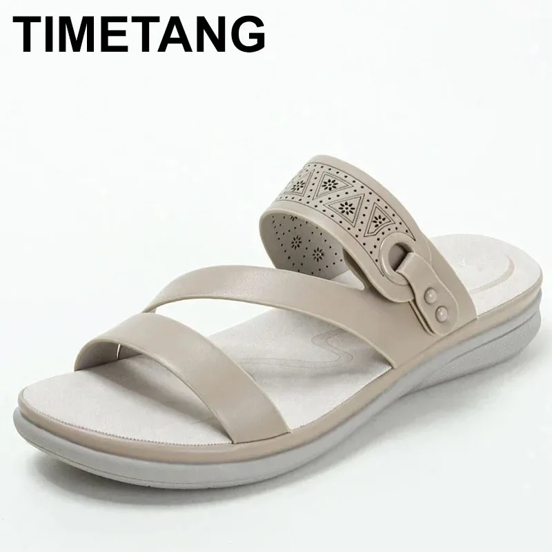 

2023 летние сандалии на плоской подошве, женская обувь, новая модная однотонная прозрачная пляжная обувь, женские сандалии, удобная повседневная обувь, женские тапочки