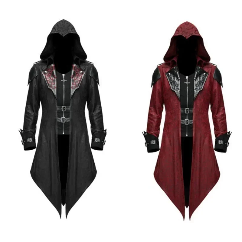 2 Colors Assassin Cosplay Medieval Men's Street Costume Hooded Jacket Edward Assassin's Creed Halloween Costume