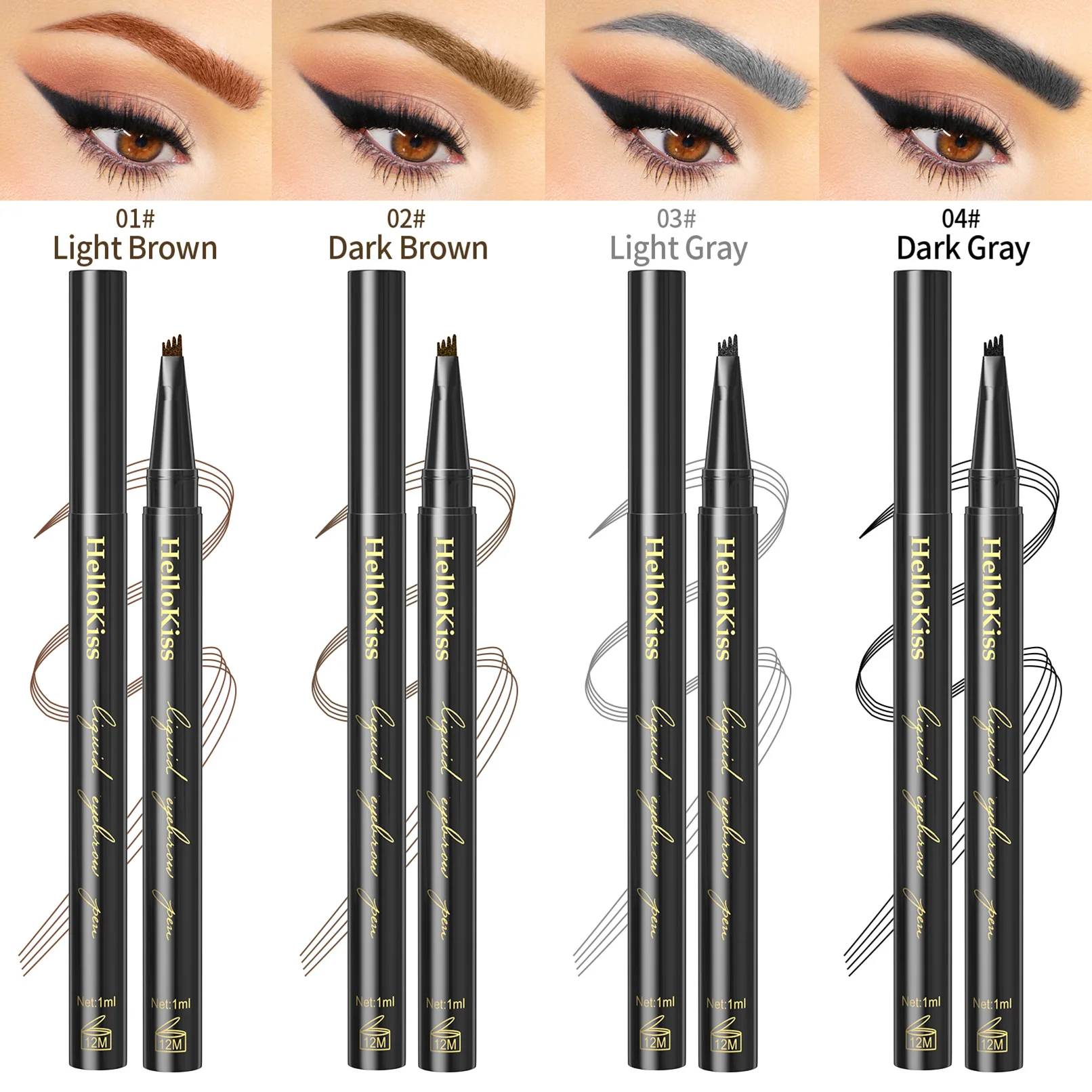 HelloKiss Four Fork Liquid Brow Pencil Sweat Resistant, Non-smudding and Non-fading Four-claw Liquid Brow Pencil Makeup