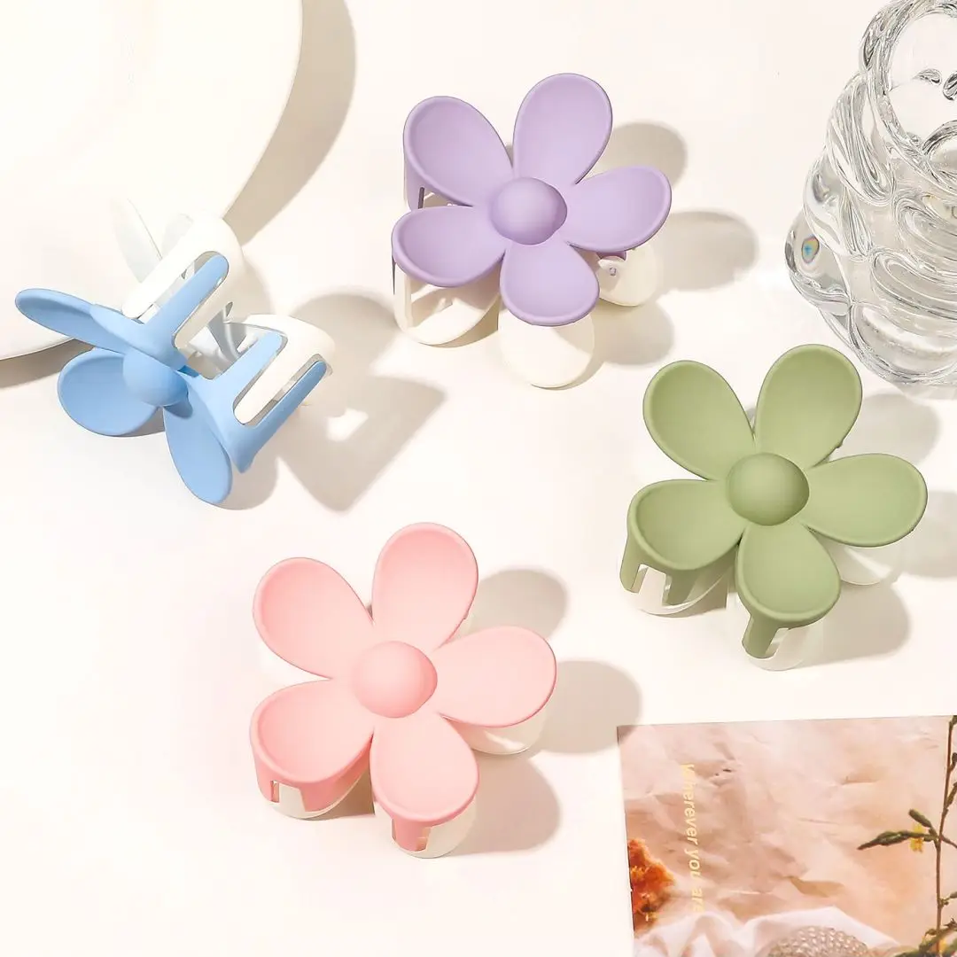 Creative Double Color Flowers Shape Hair Claws Clips Women Sweet Geometric Hair Crab Ponytail Clips Shark Clip Hair Accessories