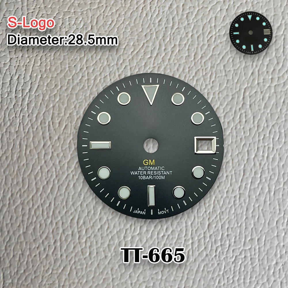 جديد 28.5 مللي متر S شعار NH34 GMT الطلب الأسود الهاتفي الفضة شعار صالح NH34 حركة الجليد الأزرق مضيئة ساعة تعديل الملحقات