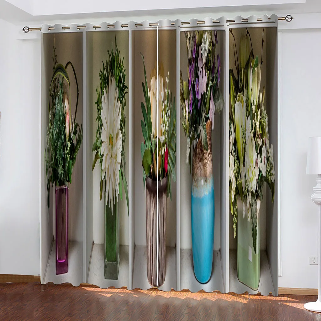 

HUANZHUANG Living Room Curtains Pieces Decorative Vase Prints Mount Digital Printed Curtains Polyester Home Decoration
