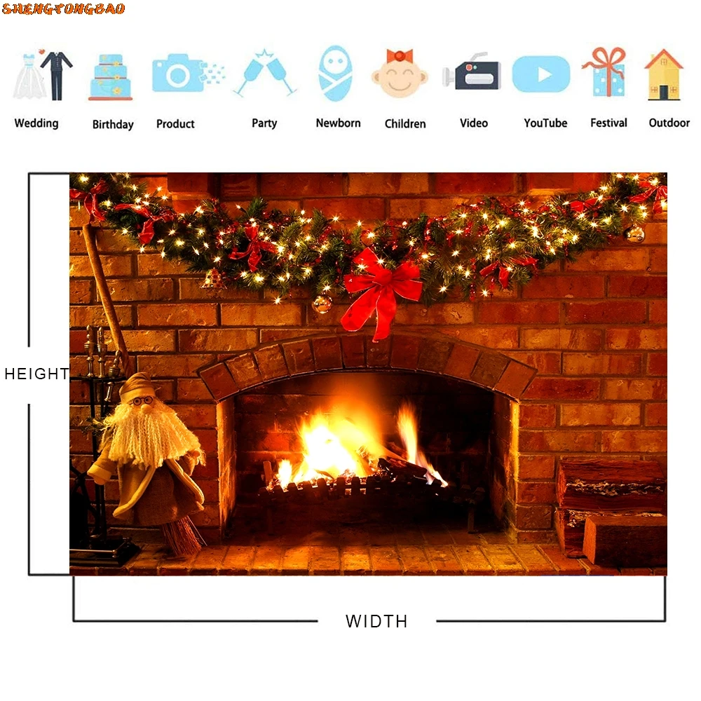 Photography Backdrop Brick Wall Fireplace Wood Fire Burning Flame Baby Portrait Photocall Background for Photo Studio
