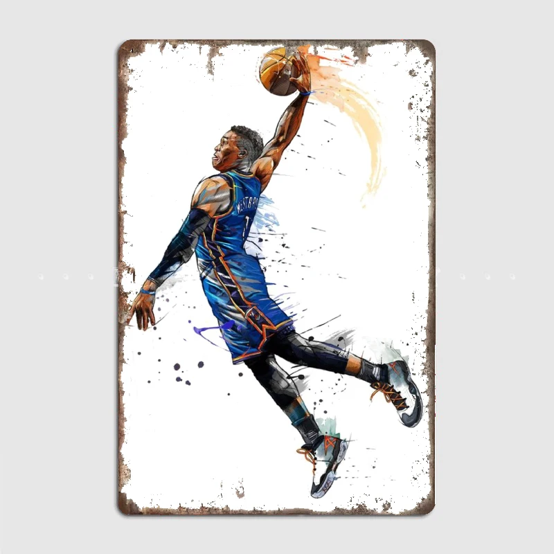 

Russell Basketball graffiti art Star Metal Tin Sign Truck Indoor and Outdoor Home Bar Coffee Kitchen Wall Decoration